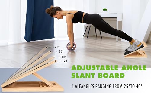 Adjustable Slant Board for Calf Stretching - Portable Wooden Incline Board for Physical Therapy, Squats & Pilates - Calf Stretcher for Ankle, Heel & Leg Support
