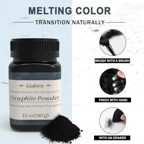 Artist Graphite Powder for Drawing and Shading, 12 Oz | 340g jar supports broad shading, smooth gradients, tonal studies and repeated dry-media art sessions.