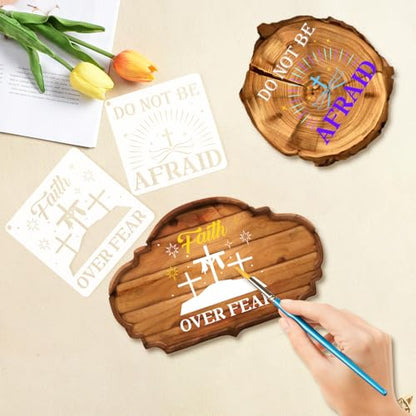 JSRQT 16Pcs Christian Inspirational Stencils, Bible Verse Motivational Quotes Word Stencils Set, Plastic Reusable Template for Painting DIY Wood Wall Canvas Sign for Home Decor Card Making, 13×13 CM - size: 13*13CM