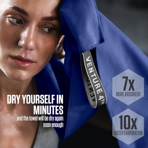 VENTURE 4TH Quick Dry Microfiber Towel for Camping & Gym - Navy Blue Large - color: Navy Blue, size: 60.00" x 31.50"