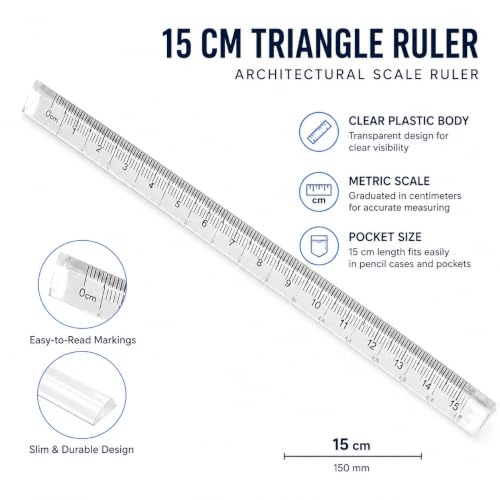 Triangle Ruler Set, Small Architectural Scale Ruler Pocket Size Ruler Metric Ruler Plastic Clear Ruler Triangle Ruler Drafting Tools Office, Drafting Tools for Office and School(15CM) ﻿