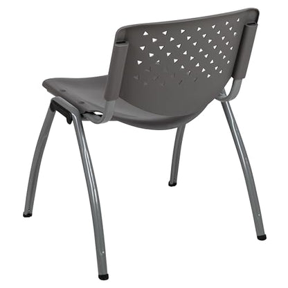 EMMA + OLIVER Home and Office Gray Plastic Stack Chair with Perforated Back | Powder Coated, 880 LBS. Weight Capacity - color: Grey