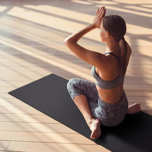 Fitvids All Purpose 1/4-Inch High Density Anti-Tear Exercise Yoga Mat with Carrying Strap, Multiple Colors - color: Black