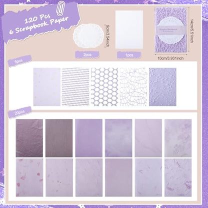 BESARME 140 Pcs Textured Scrapbook Paper & Lace Stickers Set | 120 Patterned Sheets, 20 Lace Stickers, 5.5 x 3.9 In, For Junk Journals, Planners, Vision Boards, Card Making - color: Multicolor