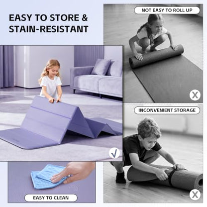 LVME Foldable Yoga Mat, Extra Thick 10mm, 76"x26"Extra Long - color: Lilac