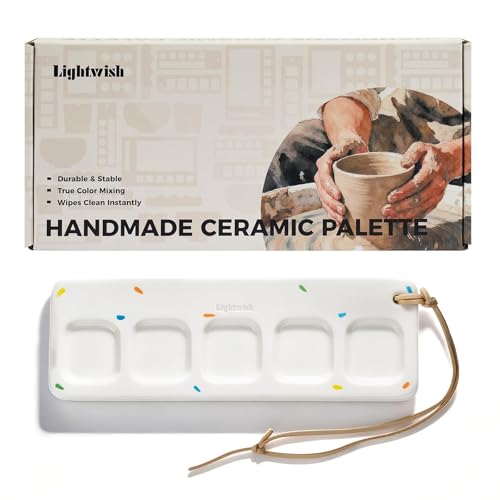 Handmade Ceramic Paint Palette 5-Well,Porcelain Watercolor Palette -No Paint Absorption, Instant Cleanup & Ultimate Durability – Essential Tool for Watercolor, Gouache & Acrylic Artists