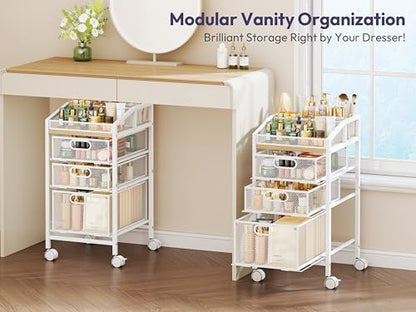 SWTYMIKI Rolling Utility Cart with Drawers - Under Desk Storage Cart with DIY Divider & Lockable Wheels, Multi-Functional Craft Art Supply Organizer for Office, Vanity, Craft Room & Studio White - color: White