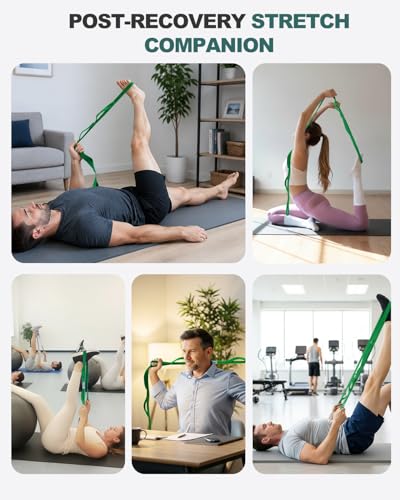 Trideer Stretching Strap with Loops & Leg Lifter, Non-Elastic PT Strap | Leg Lifter Mobility Aid, Non-Elastic PT Stretching Strap, Multi-Loop Grip Control, Home Recovery Support - color: Green