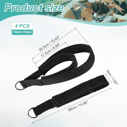 Pilates Double Loop Strap, D-Ring Padded Fitness Strap Pilates Handle Exercise - color: Black