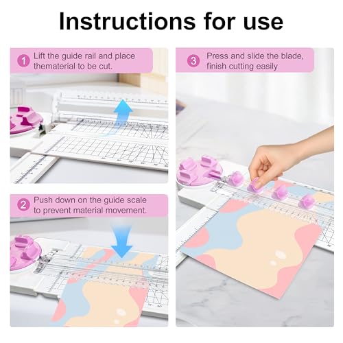 4 in 1 Paper Cutter, A4 Sliding Rotary Trimmer for Crafts, Pink | 4 in 1 Paper Cutter, A4 Rotary Trimmer with Sliding Blade, Pink - color: Pink