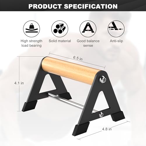 Wooden Push Up Bars for Floor, 6.5 Inch, 500 lb, Black, 2 PCS Set
