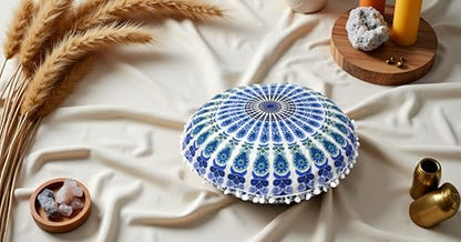 INDIAN CRAFT CASTLE ICC 32 Inch Large Round seat Floor Cushion Cover Chair Ottoman Pouf Pillow Cover Meditation Floor Cushion Covers Seating pouffe Throw Covers Sky Blue - color: Sky Blue