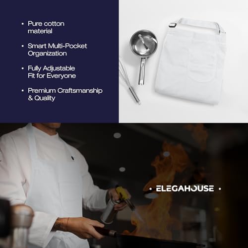 Unisex Apron with Pockets for Cooking, Salon & Art - 100% Cotton Adult Kitchen, Chef, Stylist Apron (White) - color: White