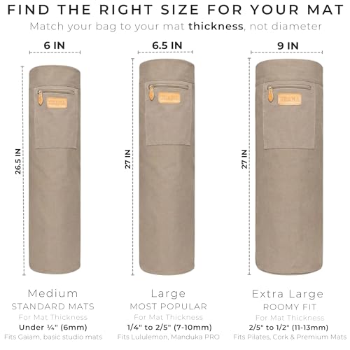 UDANA Canvas Yoga Mat Bag for Women & Men, Full-Zip Carrier with 3 Pockets & Adjustable Strap, Stylish Gym & Pilates Bag – Available in Multiple Sizes - color: Gray, size: Extra Large: 2/5" to 1/2" (11-13mm) Thick Mats