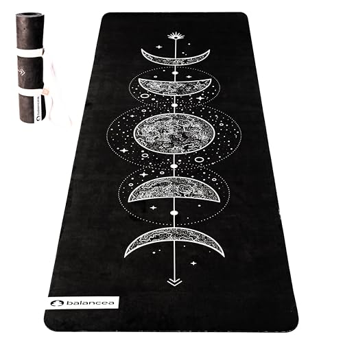 Yoga Mat With Strap 5mm Non Slip Suede & TPE - Eco-Friendly Fitness & Exercise Mat for Home Gym, Pilates, Hot Yoga, and Meditation - Lightweight Durable 72 x 24 inch Workout Mat for Women, Men - color: Black
