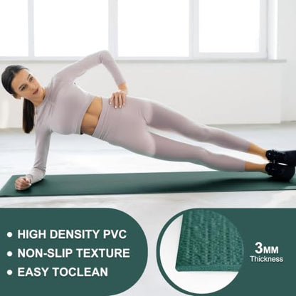 Funtery 3 mm Thin Yoga Mats Bulk, 68 x 24 Inches Lightweight PVC Exercise Mats Non Slip Workout Fitness Pads for Yoga Pilates Stretching Classes Gym Home Studio - color: Dark Green