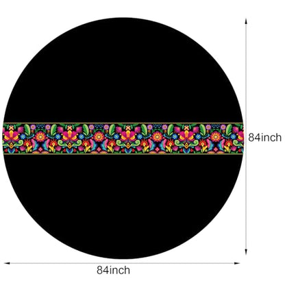 Oudain 6 Pcs Mexican Round Tablecloth 84 Inch Table Cover, Black - color: Black