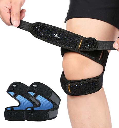 HiRui Dual Patella Knee Straps, Knee Brace Patella Stabilizer for Knee Pain Relief Running Tennis Jumping Arthritis Tendonitis, Joint and Muscles Protection - Adjustable (Black, 2 Pack) - color: Black, 2 Pack