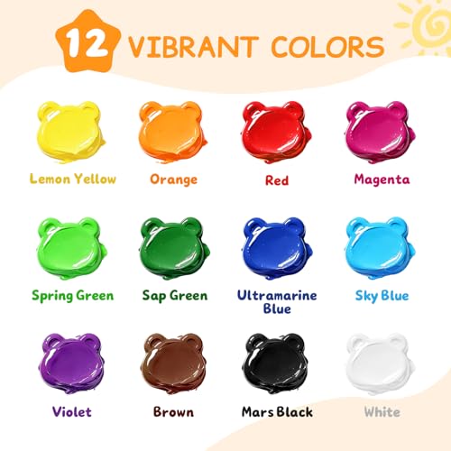 Smallbudi 12 Colors Washable Finger Paint Set for Kids 2 oz/60 ml | Non Toxic & Baby Safe Paint Mess-Free Kids Art Supplies for Craft, Art, DIY Finger Painting for Toddlers 1-3 Preschool Gifts