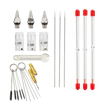 3PCS 0.4mm Airbrush Nozzles and Needles Replacement Parts with 11 in 1 Airbrush Cleaning Repair Tool for Airbrush Gun - size: 3PCS 0.4mm Nozzle and Needles/Cleaning Kit