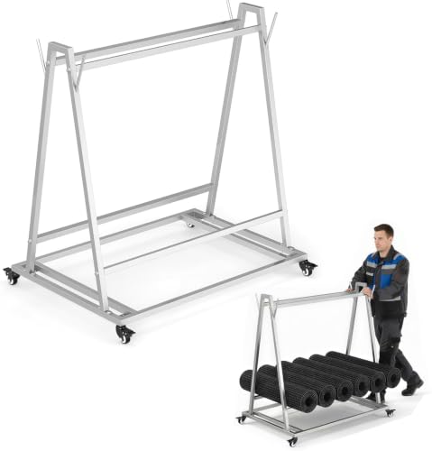 Floor Wash Rack and Mat Transporter, 40" x 28" x 42" Rolling Cart