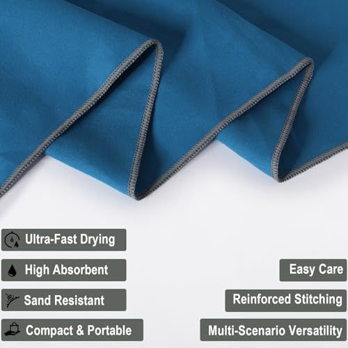 Your Choice Quick Dry Towel - Super Absorbent Microfiber for Gym, Travel, Camping | Ultra Compact & Lightweight - color: Dark Blue, size: S (16 x 32" 2Pack)