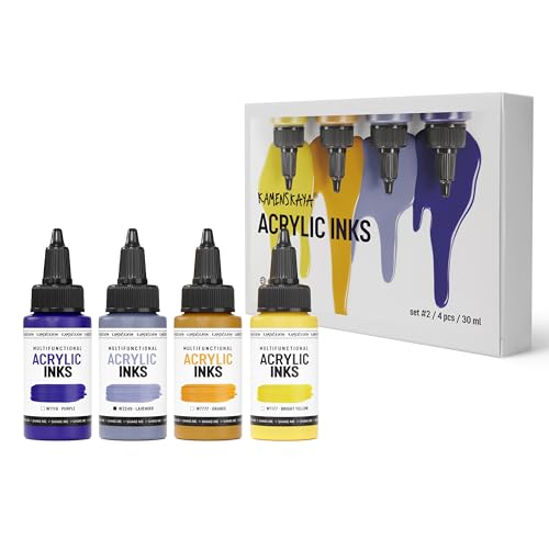 Acrylic Inks for Artists - Acrylic Ink Set, Color Combination #2-4 pcs. 1 Fl Oz (30 ml) Each | Highly Concentrated, Multifunctional Liquid Acrylic Paint - color: Color Combination #2, style: Core Line