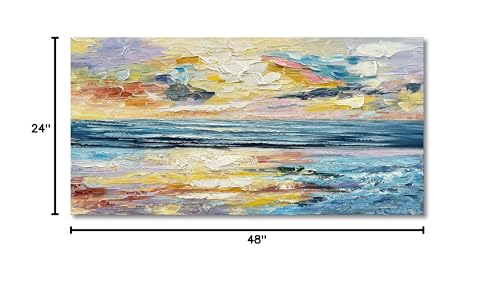 Art Hand Painted Ocean Landscape Oil Painting Sea Sunset Landscape Modern Abstract Art Home Wall Decoration 24x48 Inches - color: Yi031
