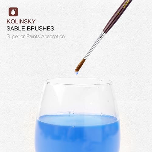 Kolinsky Sable Miniature Brushes Drybrushes for Miniature Set 7 pcs Paint Brushes for Miniature Oil Acrylics Model Paint Brushes #3, 5, 6 - color: Red