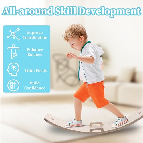 27 Inch Wooden Balance Board for Kids and Toddlers, Wobble Board with Rope
