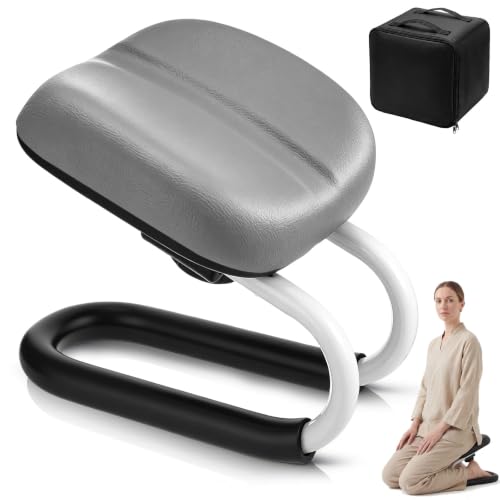 SiliFine Meditation Bench with Carrying Bag, 3 Level Adjustable Metal Meditation Stool, Non-Slip Prayer Kneeling Stool with Cushion, Ergonomic Prayer Chair for Meditations Yoga(Gray) - color: Grey