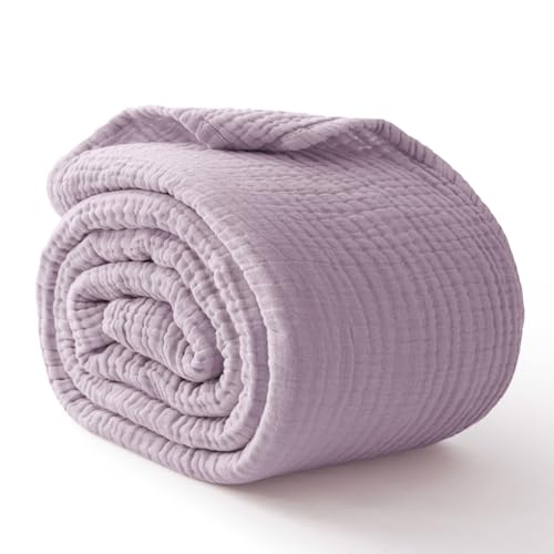 100% Cotton Muslin Blanket 40" x 40", Breathable and Lightweight Cotton Throw Blankets, Soft Cooling Summer Gauze Blanket for All Season, Lavender - color: 04 - Lavender, size: Baby ( 40"x40")