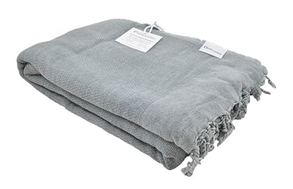 InfuseZen Stonewashed Turkish Organic Cotton Couch Throw Blanket - Denim - color: Large Denim (80" X 48")