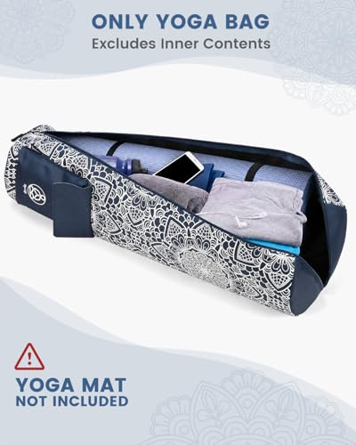 Gonex Yoga Mat Bag, Full-Zip Mat Carrier | 600D Oxford Fabric, Wet Pocket, Front Zip Pocket, Adjustable Strap, Fits Mats up to 26" - color: Navy Blossom