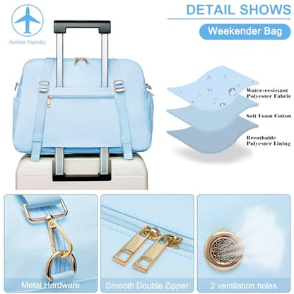 Sports Gym Bag for Women, Travel Duffle Bag with Shoe Compartment & Wet Pocket, Fitness Yoga Bag - color: Blue