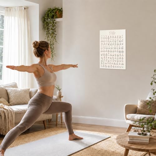 QrmArt 100 Yoga Poses Poster Yoge Printable Movement Guide Wall Art Balance Flexibility Training Chart Posters Pose Reference for Home Gym Studio Meditation Room 12x16 Inch Unframed - color: 100 yoga Diagram, size: 12"L x 16"W