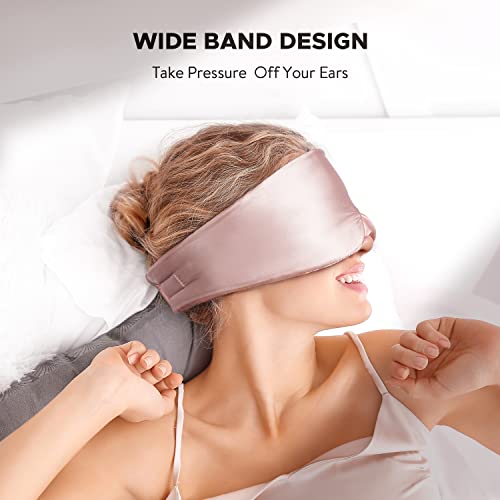 LitBear Silk Sleep Mask for Side Sleeper, Eye Mask Sleeping for Women Men | 100% 22 Momme Pure Mulberry Silk, Face-Hugging Padded Eye Cover for Sleeping with Adjustable Band, Pink - color: Pink