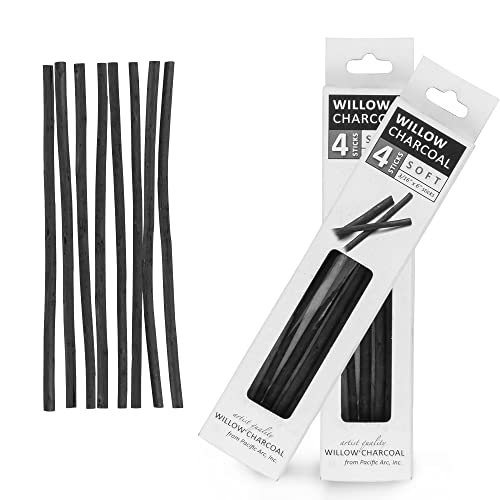 Pacific Arc 2 PACK Large Willow Charcoal Stick 4/Pkg, Soft, Black, Thick Willow Charcoal for Sketching and Drawing … - style: Willow Soft | 2 Pack | 4 Sticks