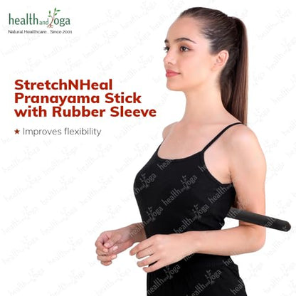 HealthAndYoga™ StretchNHeal Collapsible Multi-Use Wooden Yoga Stick - Regular and XL - Portable Posture Corrector Pole, Stretch Mobility Stick, Physical Workout Exercise Dowel - size: Regular - 26" with Sleeve