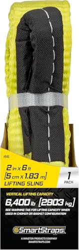 SmartStraps 2”x6’ Nylon Webbing Sling (1pk) – 6,400lb Vertical Lifting Capacity – Safely Lift Heavy Loads, Made with Strong Flexible Webbing, Small, Yellow - size: 6" 6400 lb - 1PK