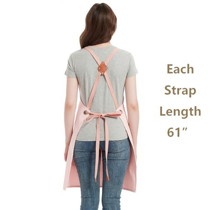 AFUN Chef Aprons for Women Men with Oversized Pockets, 12-Ounce Cotton Canvas Cross Back Water Repellent Apron (Light Pink) - color: Light Pink