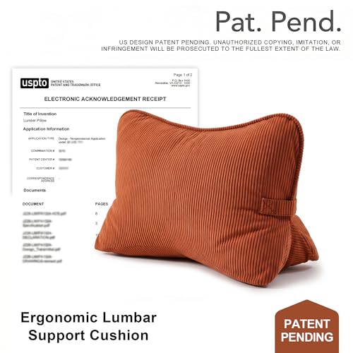 Pat. Pend. Corduroy Back Support Pillow for Bed Sitting and Headboard Support, Lumbar Cushion for Relaxing and Watching TV, Triangle Backrest Pillow, Brick Red - color: Brick Red