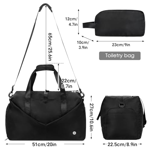 Ceneda 20" Gym Bag for Women with Wet Pocket & Shoe Compartment, Lightweight Duffel Waterproof Carry On Duffle for Travel, Yoga, Overnight (Black) - color: Black