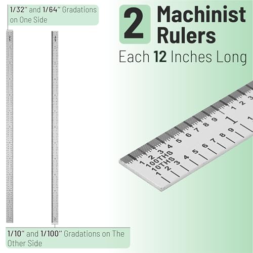 Mr. Pen- Machinist Ruler, 12 Inch, 2 Pack, Stainless Steel Imperial | Precision Measuring Tool, 1/10, 1/100, 1/32, 1/64 Inch Graduation for Engineering, Carpentry, Drafting, Office, School - style: 12 inch, 2 Pack