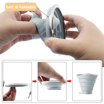 Litoexpe 4 Pack Silica gel Collapsible Travel Cup 270ml, Style 2 | Mint Green & Light Gray & Mustard Yellow & Light Brown,with Lids, Portable Folding Camping Cup, for Camping and Travel - color: Mint Green & Light Gray & Mustard Yellow & Light Brown