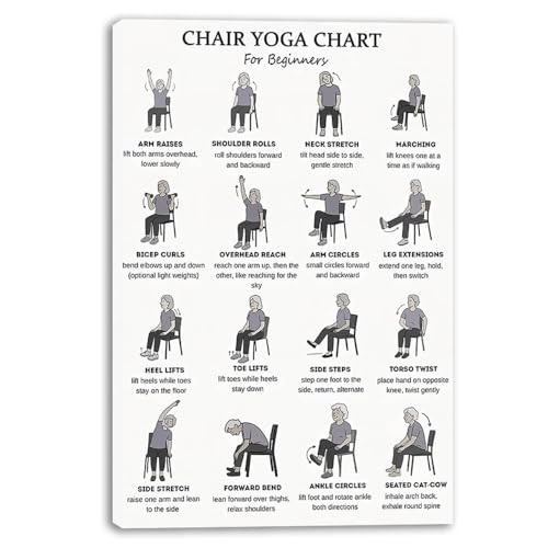 DQYZNYC Chair Yoga Chart Poster Framed Print Seated Exercises for Seniors and Beginners Canvas Wall Art Yoga Room Living Room Bedroom Gym Decor 12x18 Inch B - color: Wrapped Canvas-B, size: 18"L x 12"W
