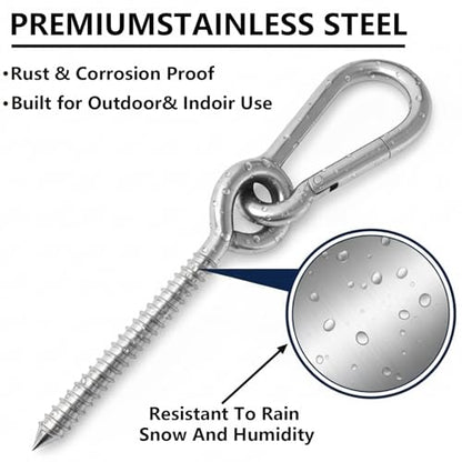 2 Pack Hammock Hanging Kit, 1400 LBS Hammock Hooks Heavy Duty Stainless Steel Hammock Hanging Hardware with Carabiners for Porch Swing, Tree Hammock, Yoga Swing, Indoor Outdoor Ceiling Mount