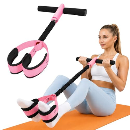 Pedal Resistance Band with Handles, 6-Tubes Natural Rubber Exercise Band - color: Upgraded-Black Pink