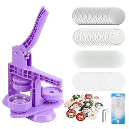 Happizza Button Maker Machine 58mm/2.25in, Pin Maker Machine Kit with 30 Buton Parts, DlY Badge Maker, Purple Button Press Machine, Perfect Beginner Experience Kit, Ideal for School, Parties, Events - color: Purple