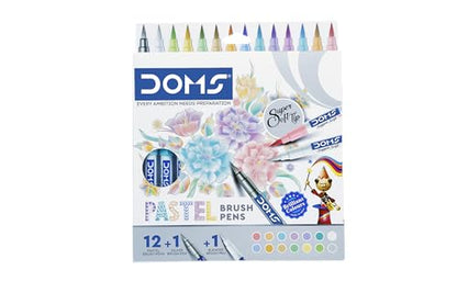 Doms Super Soft Tip Pastel Shades Brush Pen Set | 12 Pastel + 1 Silver + 1 Blender | Ideal for Doodling, Illustrations, Calligraphy, Artists & Professionals | Pack of 1